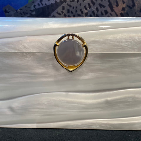 Vintage: White Marble Lucite Clutch with Gold Charm