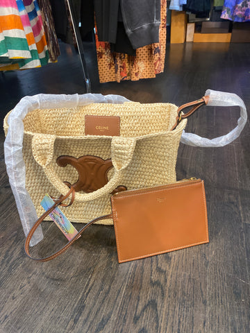 Celine Small Cabas THAIS In Raffia and Cognac Calfskin