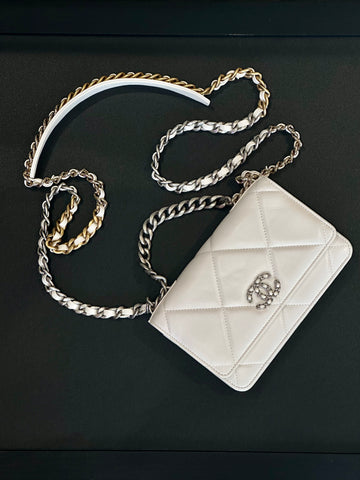 Chanel White White Mini Bag 19 Wallet on a Chain