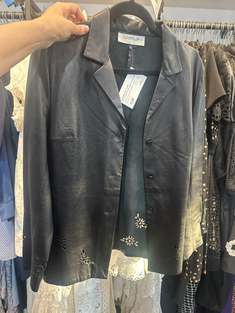 Vintage: GUY FULOP Black Leather Flower Lazercut Leather Blazer