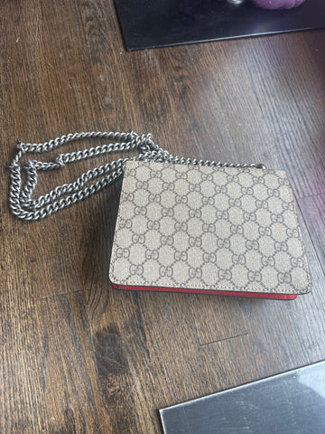 Gucci GG Dionysus Supreme Mini Bag with Red Suede