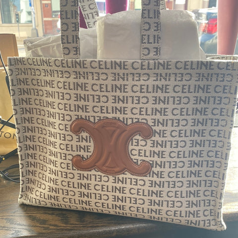 CELINE Large Cabas Thais in Textile with Celine all Over