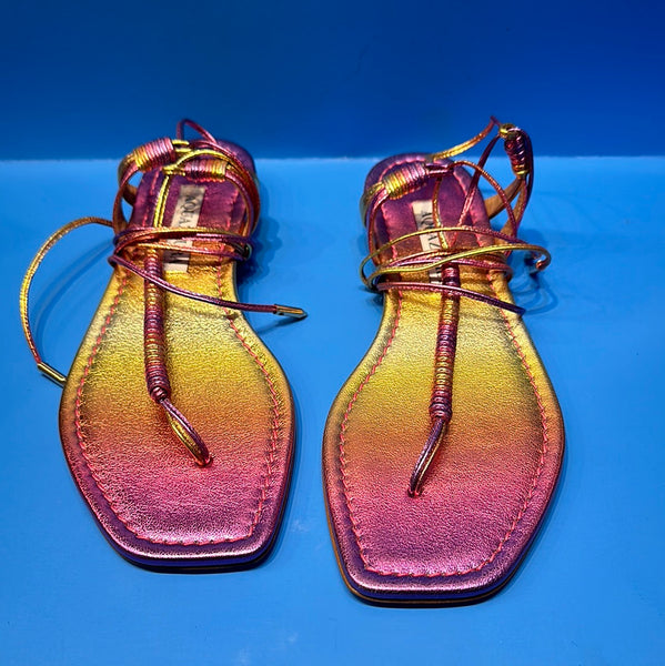 AQUAZZURA Rainbow Metallic Leather Thong Wrap Sandal