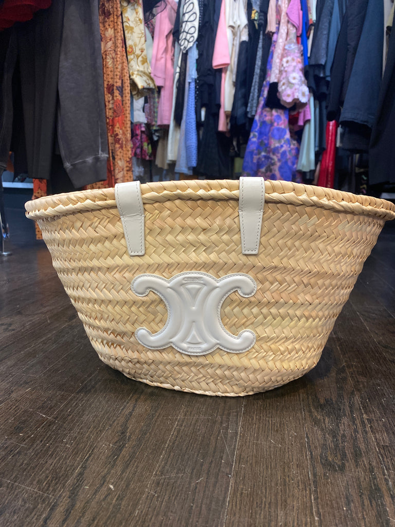 Celine Teen Triomphe Panier in Palm Leaves and White Calfskin