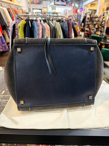 Celine Dark Charcoal Suede with Navy Leather Trim PHANTOM TOTE