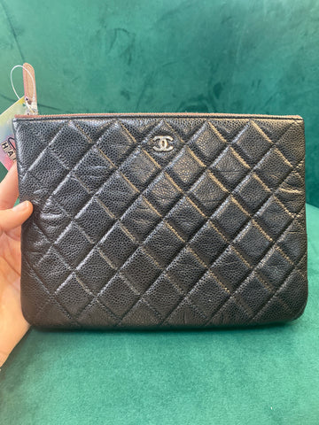 Chanel Black Small O Case Glazed Clafskin/Perforated Lambskin