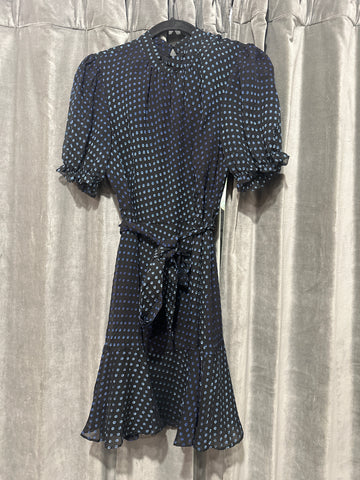 WHISTLES Black, Navy and Blue Polka Dot Ruffle Dress