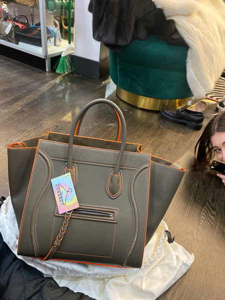 CELINE Grey and Neon Orange Phantom Luggage