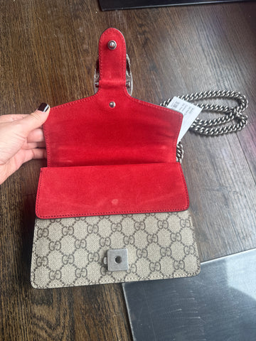 Gucci GG Dionysus Supreme Mini Bag with Red Suede