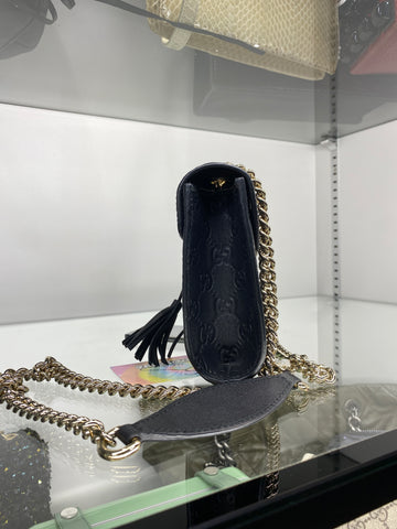 GUCCI Black Leather Microguccissima MIni EMily GG Supreme