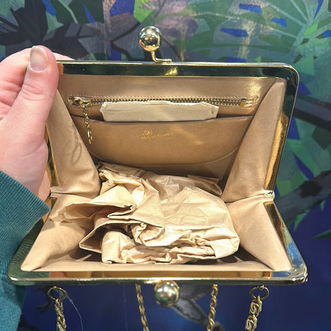 VINTAGE: Brown Suede Top Clasp Shoulder Bag with Gold Hardware