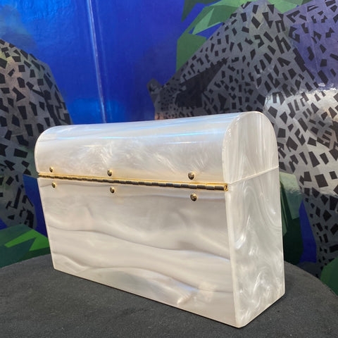 Vintage: White Marble Lucite Clutch with Gold Charm