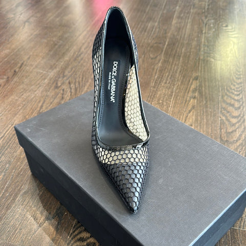 Dolce & Gabbana Black Mesh and Leather Pointed Toe Heel
