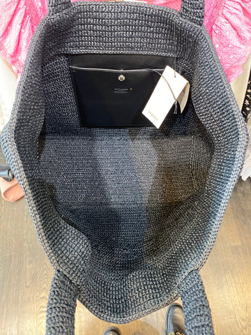 SAINT LAURENT BLACK UNLINED RAFFIA TOTE BAG