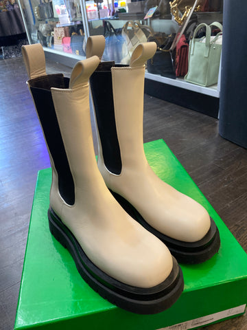 Bottega Veneta White Chunky Leather Bootie