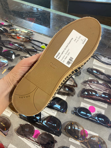 Prada Black Leather Quilted Espadrilles