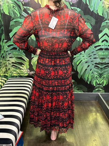 BB DAKOTA Black and Red Floral Long Sleeve Maxi Dress