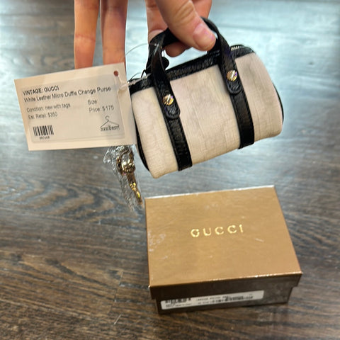 Vintage: Gucci White Leather Micro Duffle Change Purse Keychain