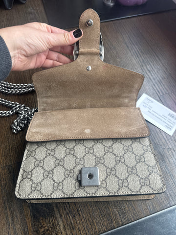 Gucci GG Dionysus Supreme Mini Bag with Tan Suede