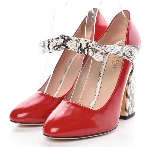 Gucci Red leather snakeskin heel and bow Chunky Heel