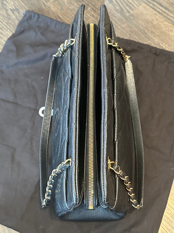 Chanel Black Caviar Leather Two-Top Handle Handbag
