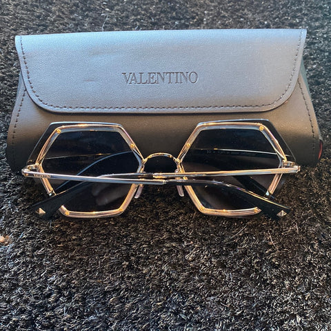 Valentino Pink Crystal Trimmed Hexagon Rimless Sunnies