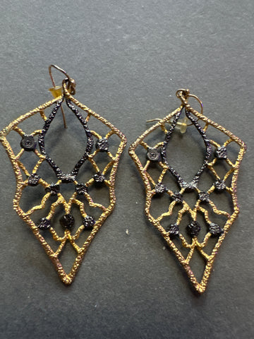 Alexis Bittar Gold and Dark Grey Hanging Woven Earrings