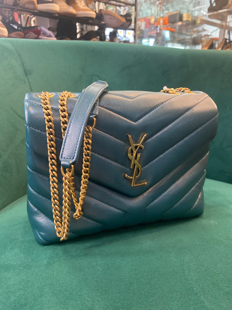 YSL Lou Lou Small Quilted Teal Bag with Gold Hardware