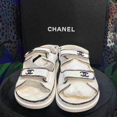 Chanel White Dad Sandal with Black Trim 'CARTOON'