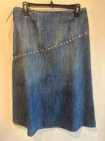 ZARA Blue Denim A Line Midi Skirt with Silver Studs