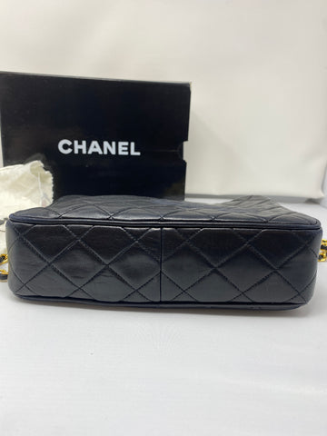 Vintage: Chanel Black Lambskin Quilted Medium Camera Bag with Gold Hardware