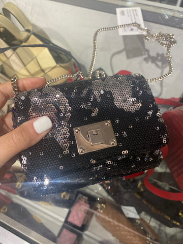 Jimmy Choo Black and Silver Mini Flap Crossbody Bag