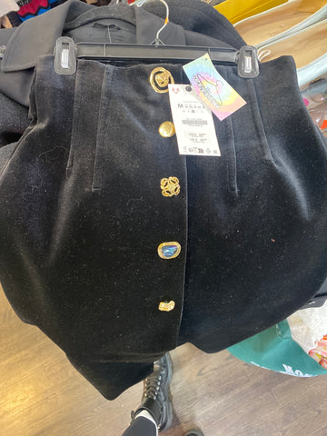 Black Velvet Skirt with Gold Charm Straight Slit