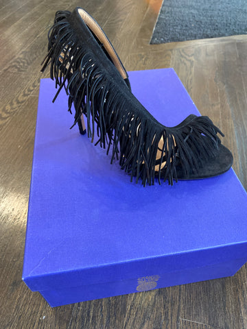 Aquazzura Black Suede Fringe Open Toe 'WILD THING' Sandal