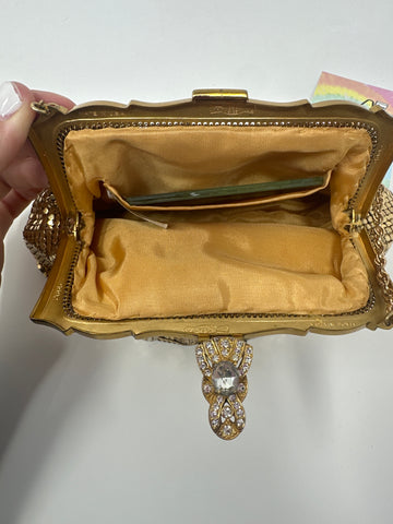 Vintage: Whiting and Davis Gold Chain Mail Clutch with Accessories