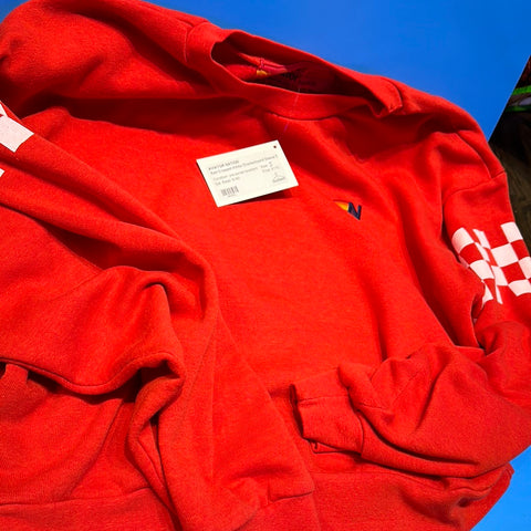 Aviator Nation Red Cropped White Checkerboard Sleeve Sweatshirt