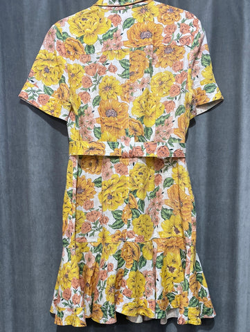 ZIMMERMANN Yellow and Orange Button Down Belted Mini Dress