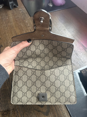 Gucci GG Dionysus Supreme Mini Bag with Tan Suede