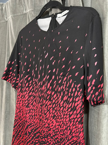 Givenchy Black Short Sleeve Shift Dress with Red to Coral Hombre Leaves