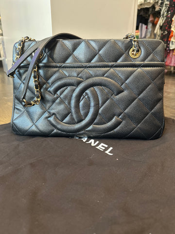 Chanel Black Caviar Leather Two-Top Handle Handbag