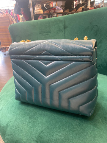YSL Lou Lou Small Quilted Teal Bag with Gold Hardware