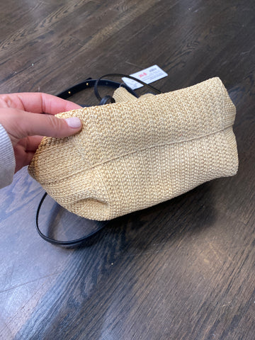 Mansur Gavriel Raffia Bucket Bag with Black Leather Strap