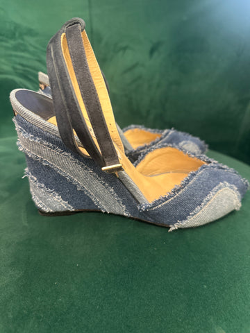 Jimmy Choo Two Toned Denim Peep Toe Wedge