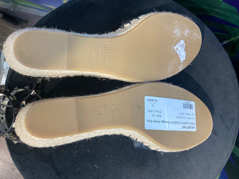 Valentino Black Leather Espadrill Wedge Ankle Strap