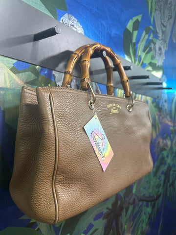 Vintage: Gucci Light Brown Leather Bamboo Shopper Two Way Bag