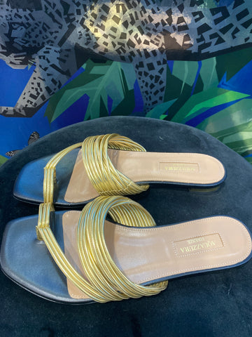 Aquazzura Gold Strappy Slinky Leather Thong Sandal
