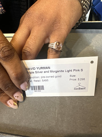 David Yurman Triple Silver and Morganite Light Pink Stone Ring