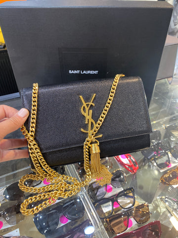 Saint Laurent Kate Small Tassel YSL Wallet on Chain in Grained Leather