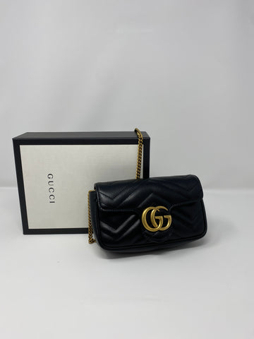 Gucci GG Marmont Super Mini Bag Black Chevron Leather