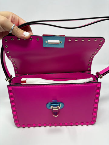 Valentino Garavani Neon Pink Smooth Rockstud Shoulder Bag